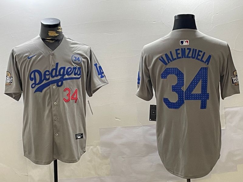 Men Los Angeles Dodgers #34 Valenzuela Grey Game 2024 Nike MLB Jersey style 112013->los angeles dodgers->MLB Jersey
